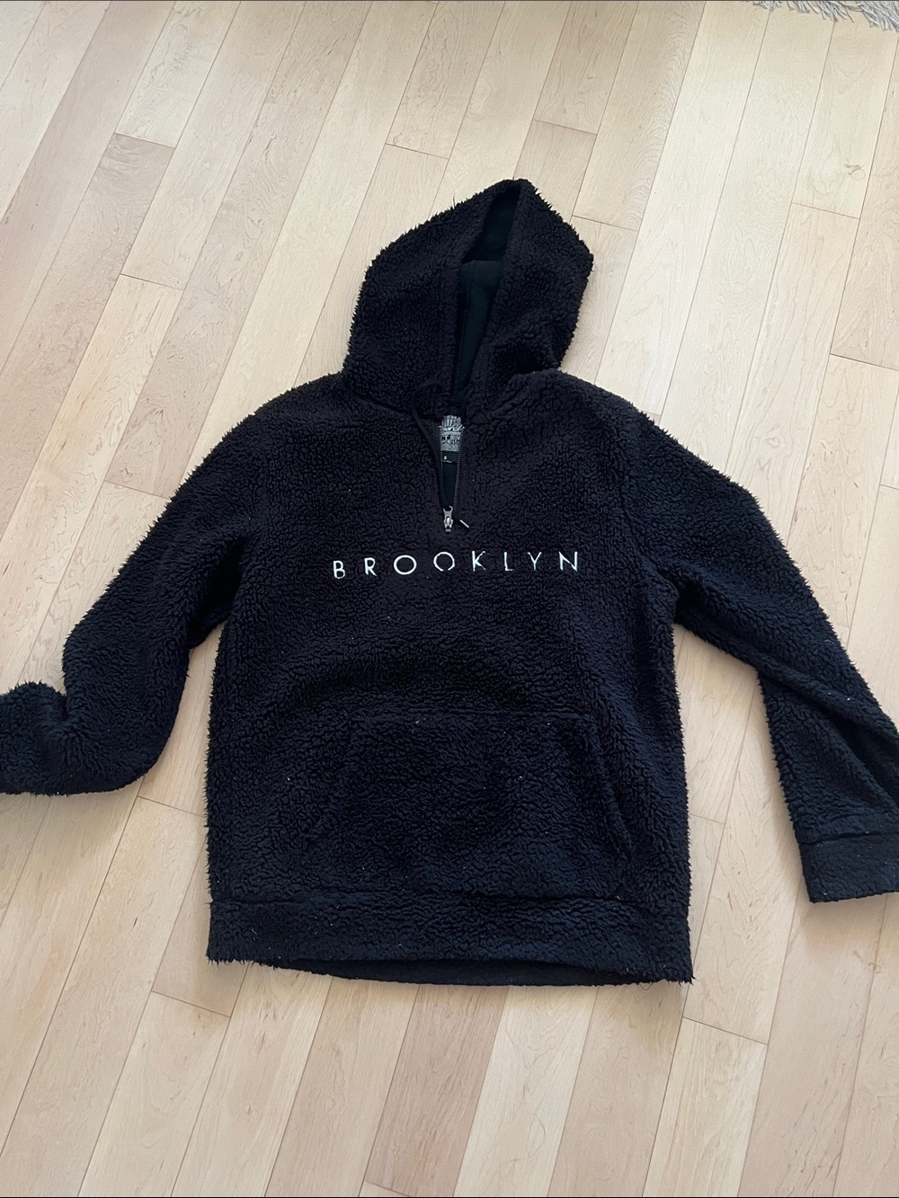 Brooklyn Cloth Kids Black Sherpa Hoodie with 'Brooklyn' Script
